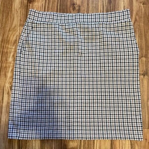 Lands end womens Large skirt Ponte knee length plaid neutral stretch casual work